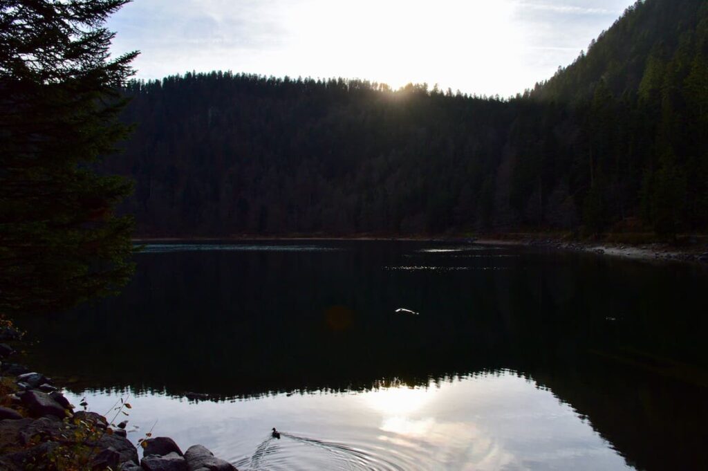 Lac des Corbeaux zonsondergang wandelen vogezen pvf, wandelen La Bresse Vogezen