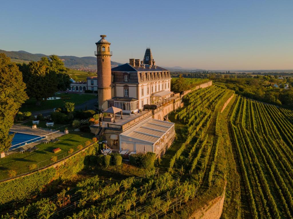 kasteelhotel gelegen op een verhoging tussen de wijngaarden in de Elzas